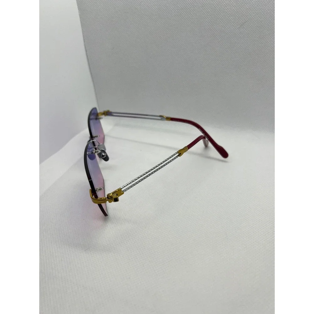 Porta Romana Rimless Sunglasses Purple Pink Gradient Lens Gold Accents‎ Fashion